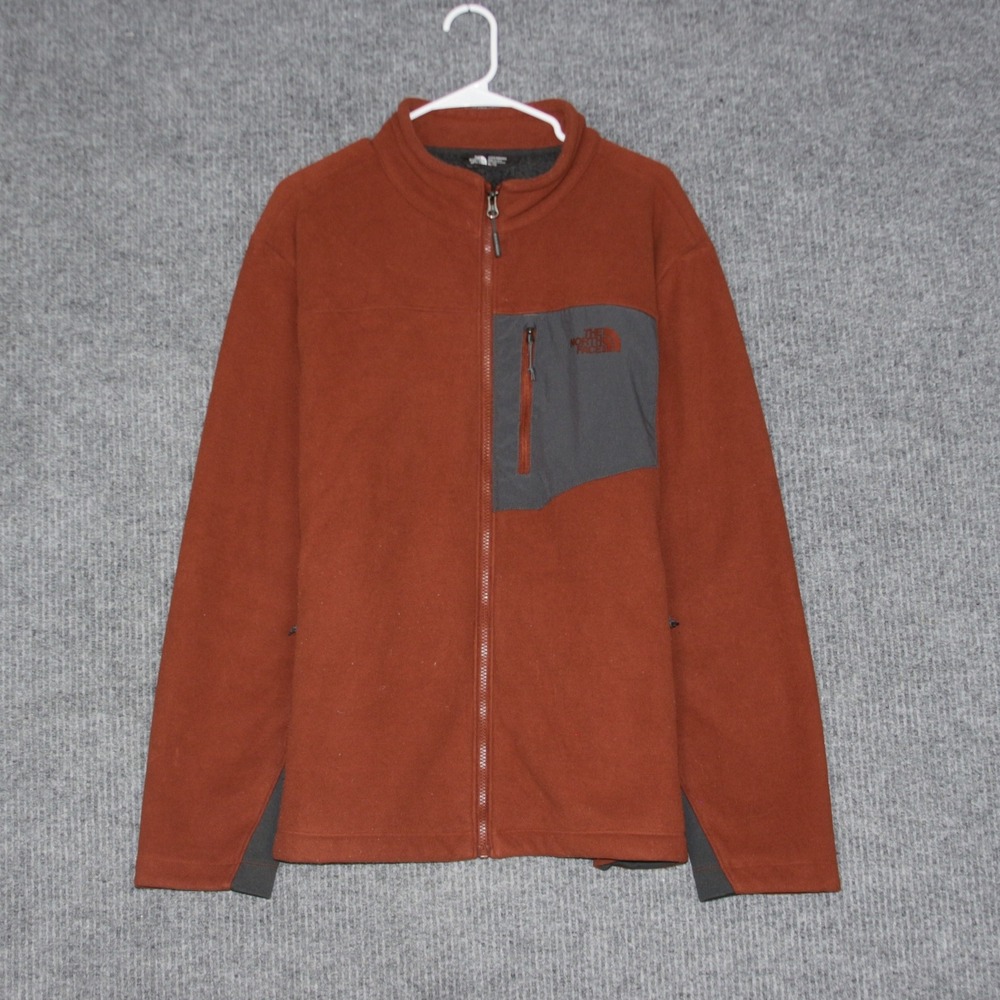 The North Face Mens Fleece‎ Jacket Full Zip Rust Orange Grey Pockets Size XL